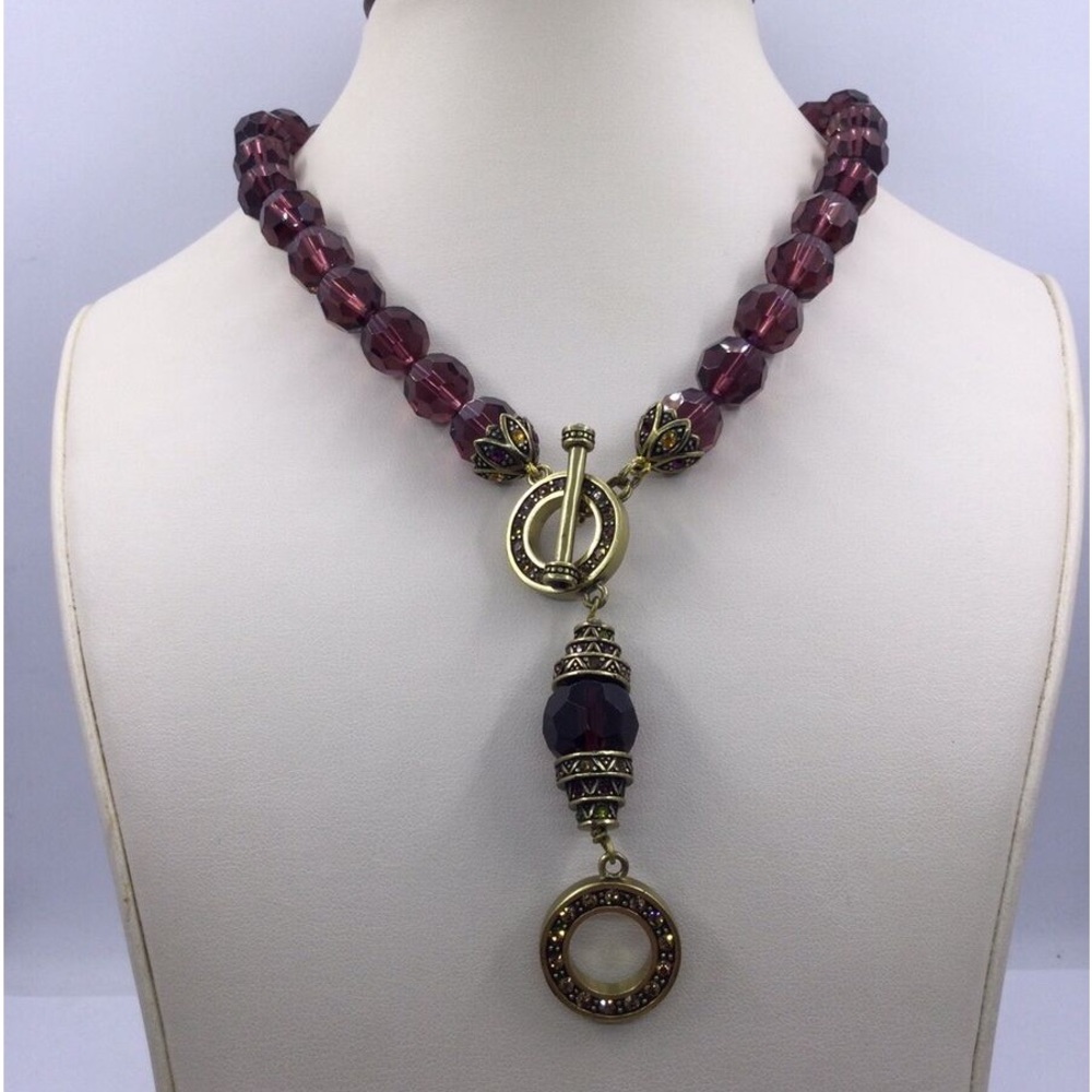 Vintage Heidi Daus Burgundy Beaded Necklace with Gold Accents